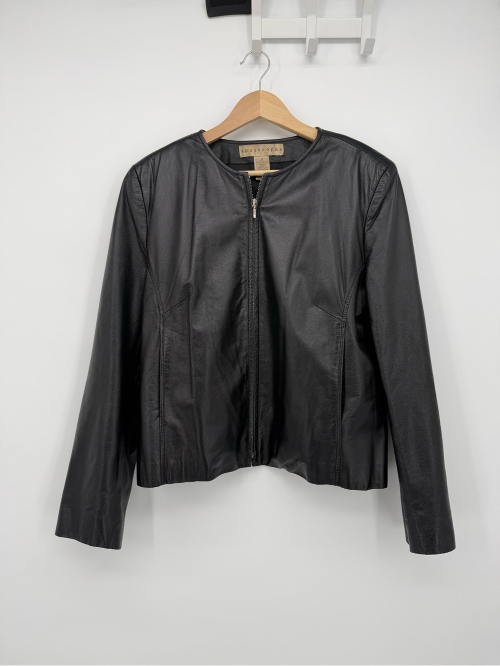 Apostrophe *Fair* Black Genuine Leather Jacket Classic Size 16 Y2k Style - Picture 13 of 15